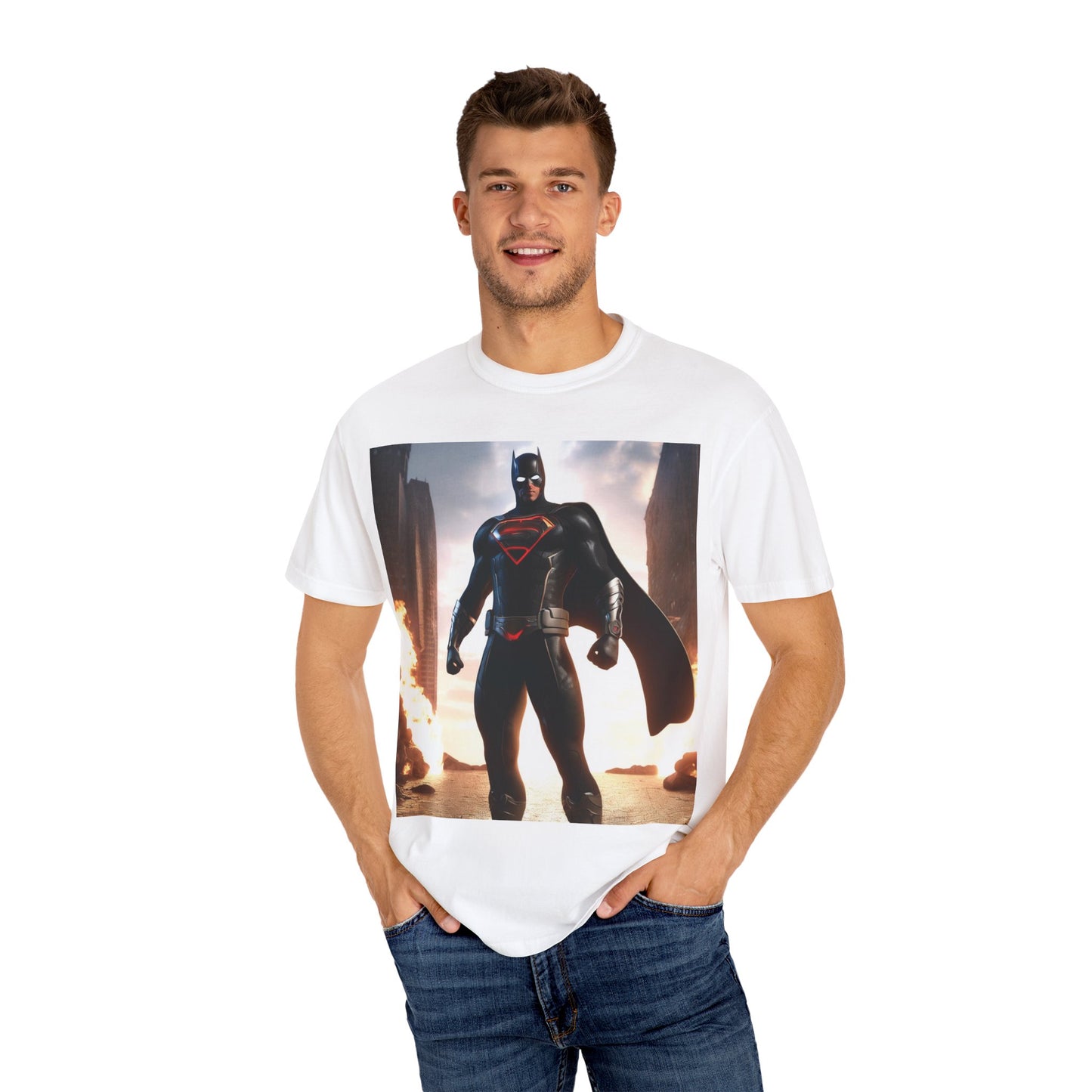 Graphic Unisex T-shirt with Superhero and Sidekick Design