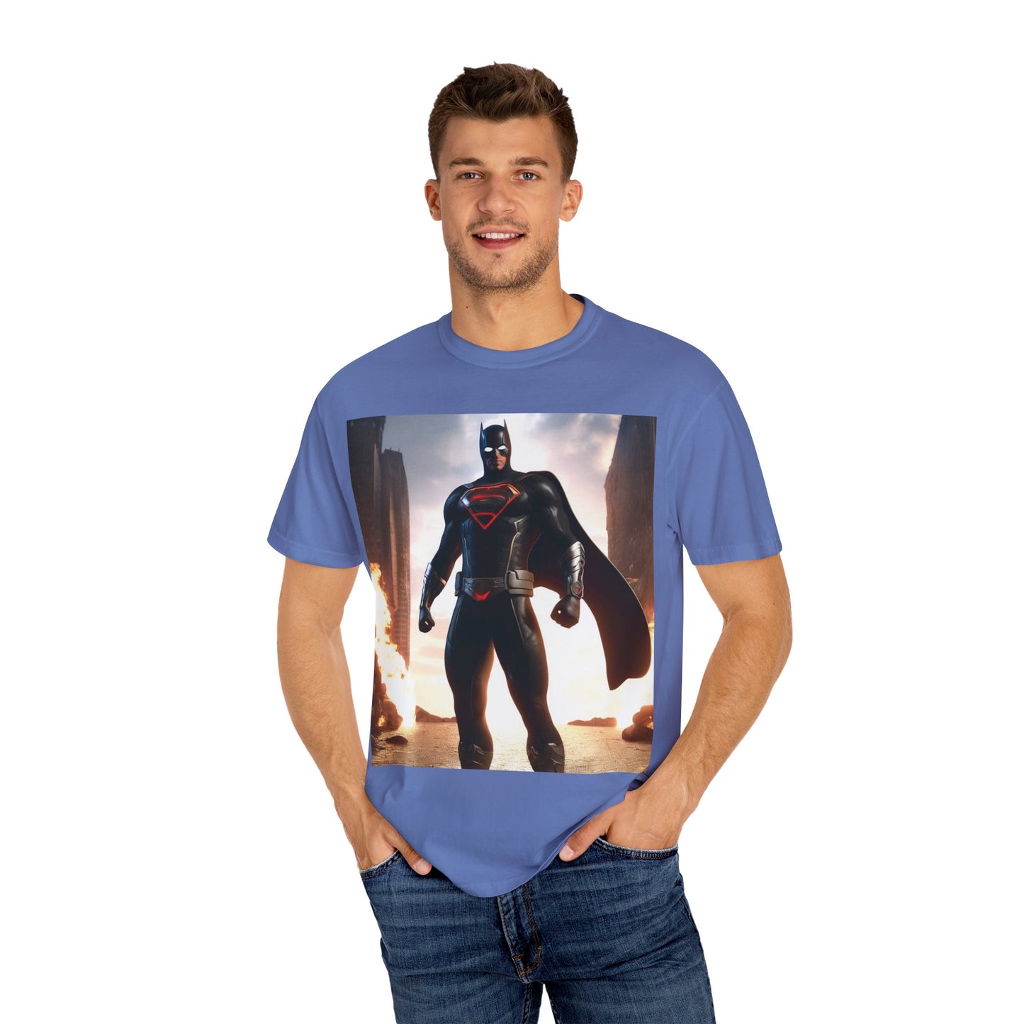 Graphic Unisex T-shirt with Superhero and Sidekick Design