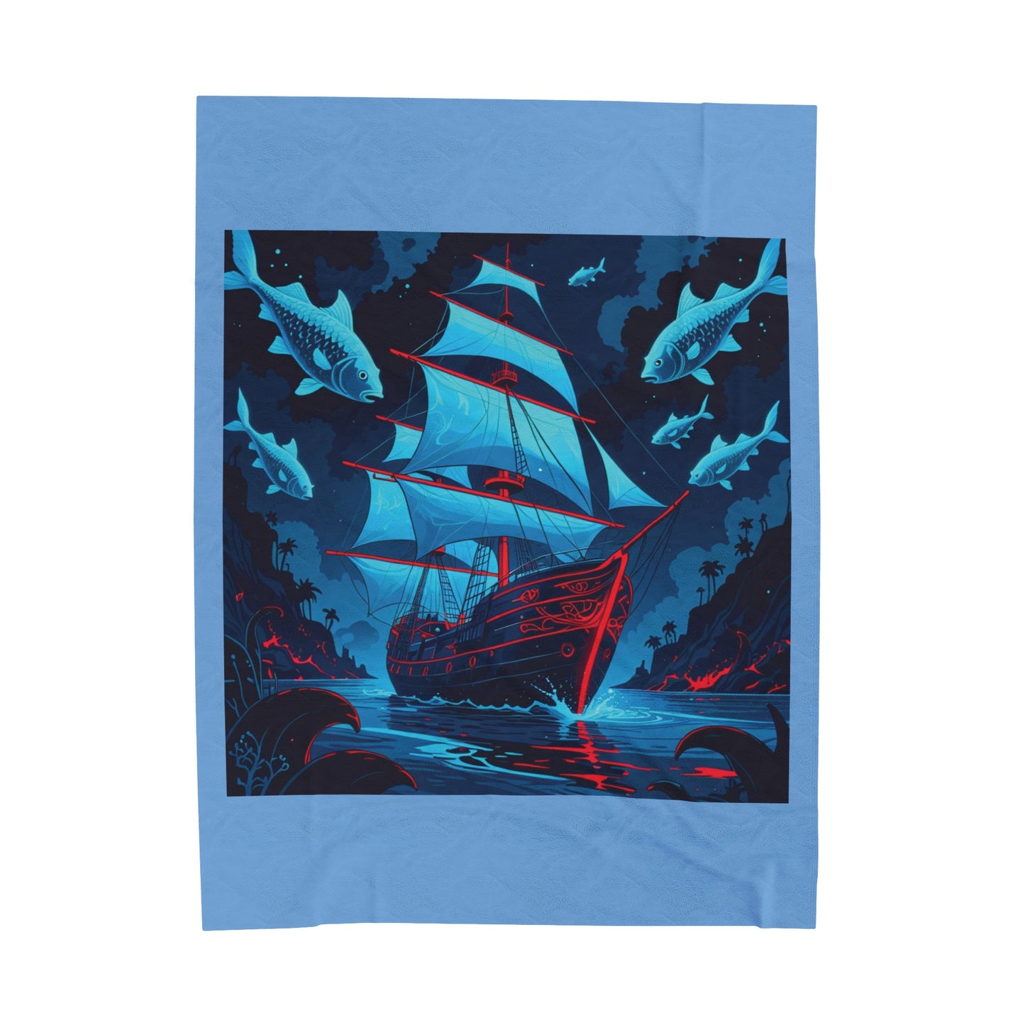 Velveteen Plush Blanket - Ocean Ship Dream Land Design