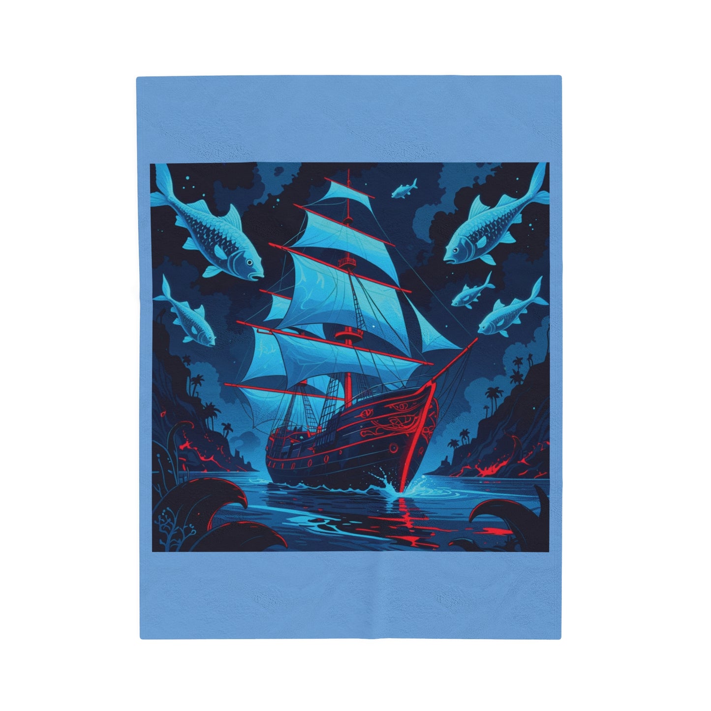 Velveteen Plush Blanket - Ocean Ship Dream Land Design