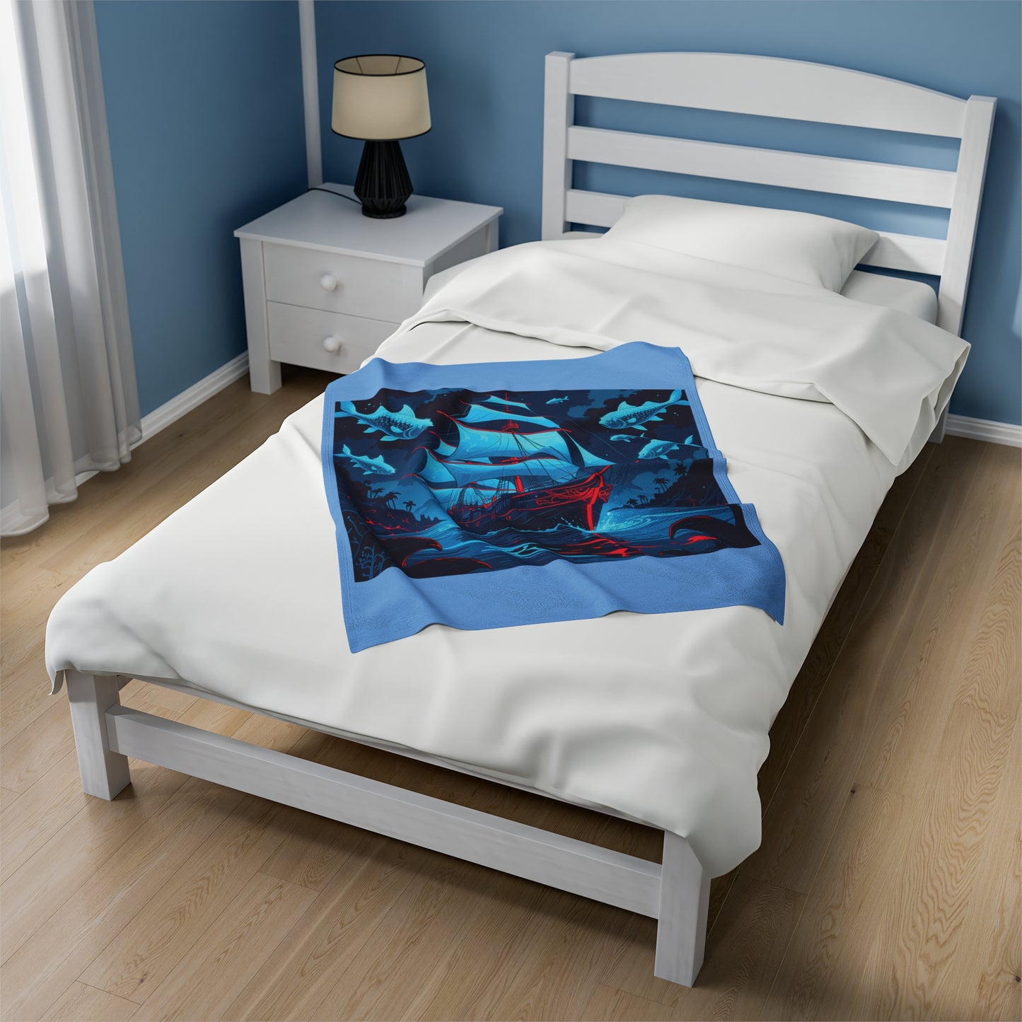 Velveteen Plush Blanket - Ocean Ship Dream Land Design