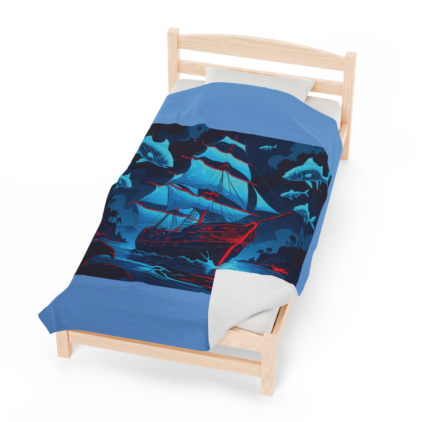 Velveteen Plush Blanket - Ocean Ship Dream Land Design