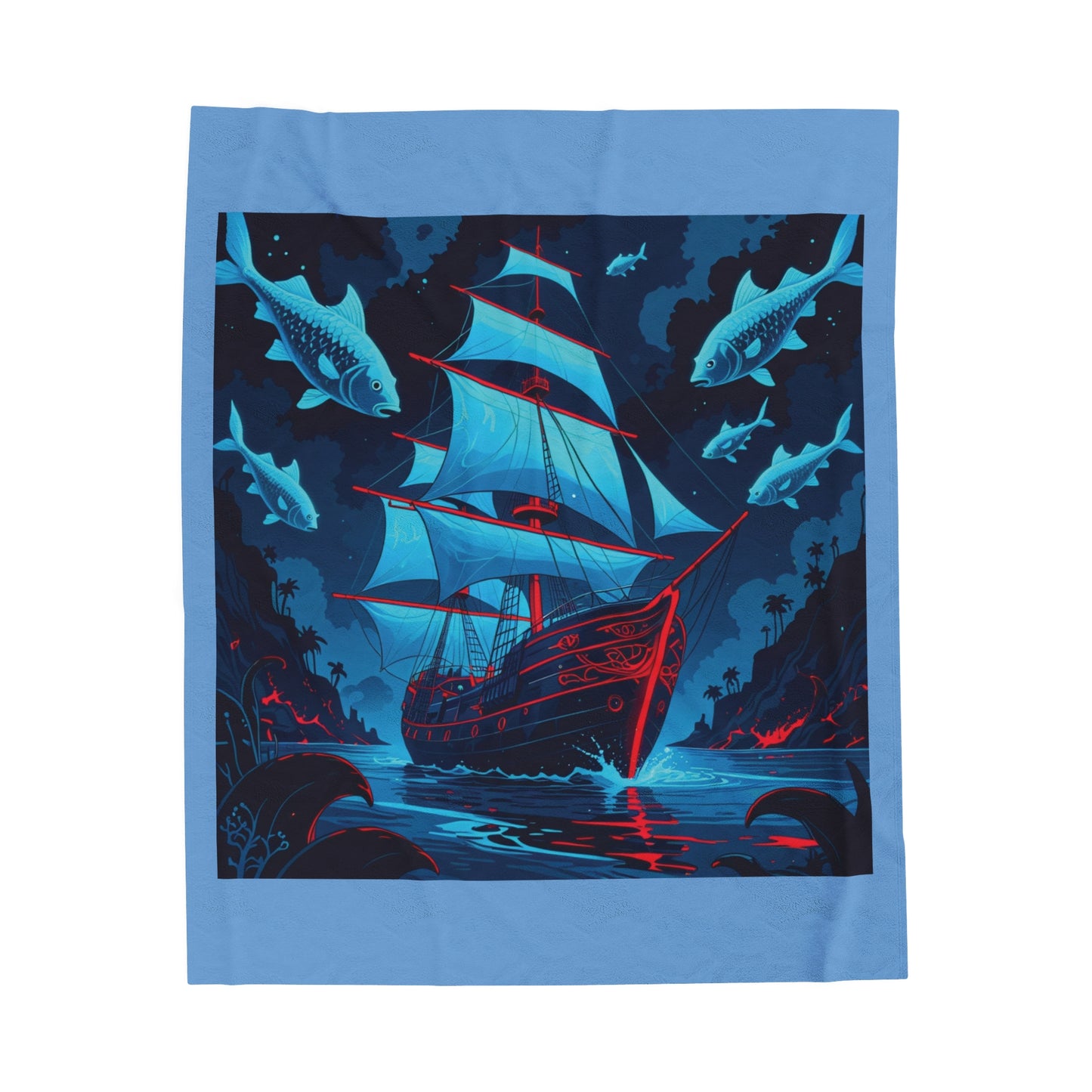 Velveteen Plush Blanket - Ocean Ship Dream Land Design