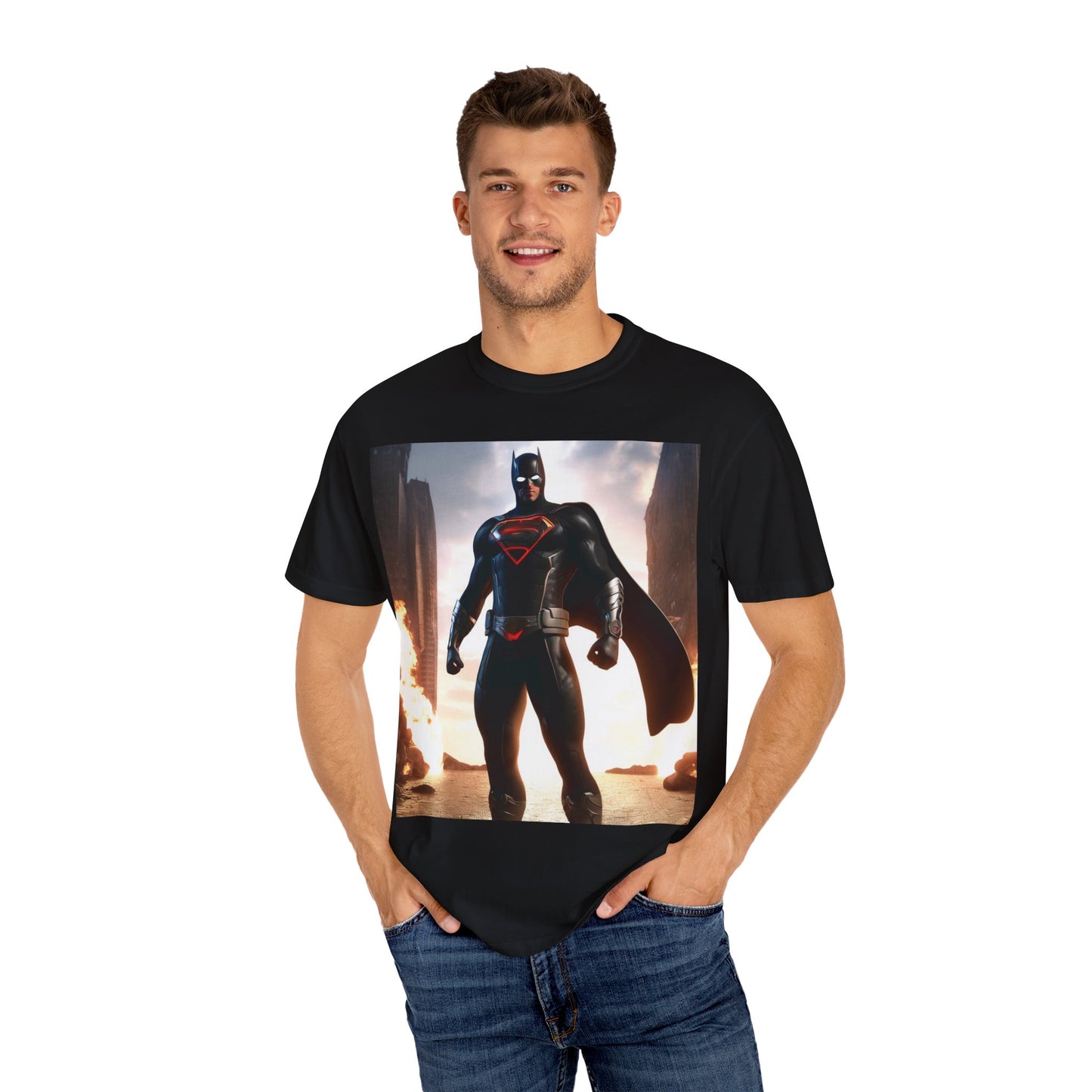 Graphic Unisex T-shirt with Superhero and Sidekick Design