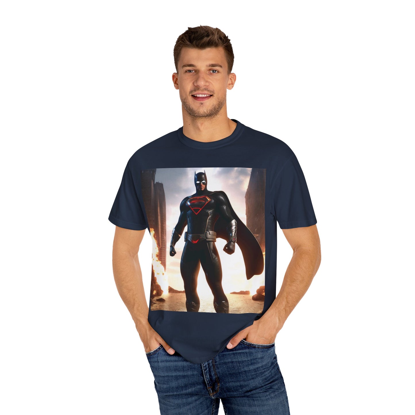 Graphic Unisex T-shirt with Superhero and Sidekick Design