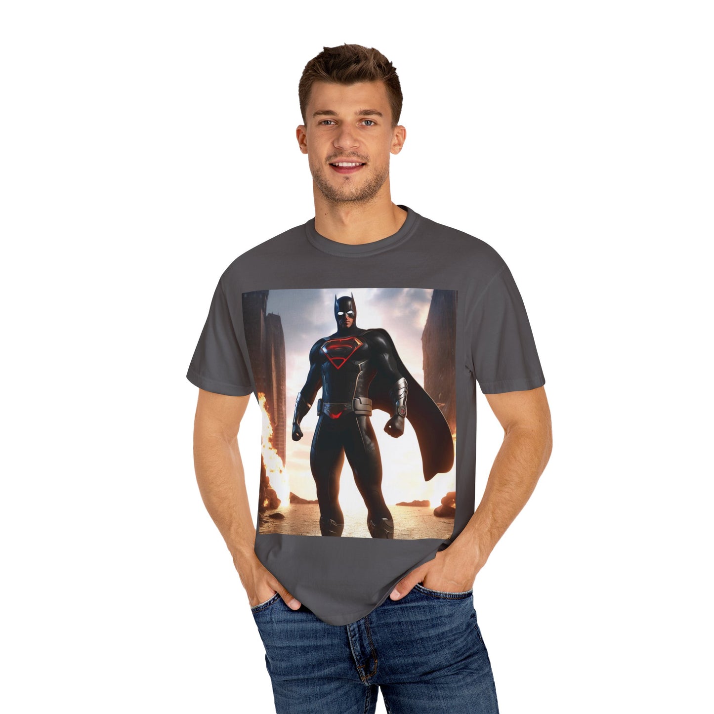 Graphic Unisex T-shirt with Superhero and Sidekick Design